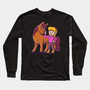 Cute Woman With Horse Cartoon Long Sleeve T-Shirt